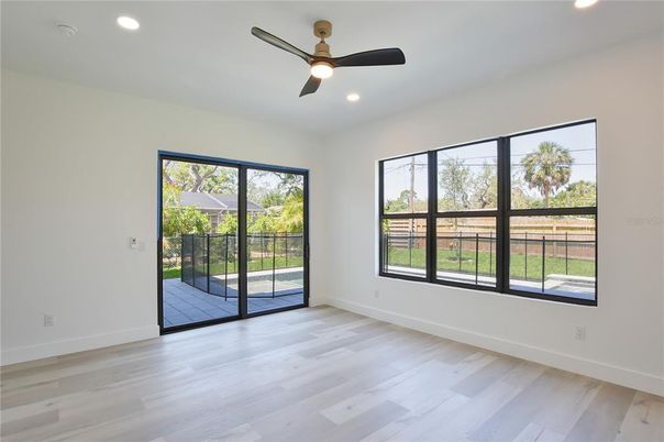 Empty room, Interior, Recessed Lighting, Wood Texture Flooring