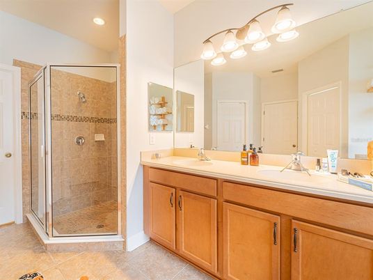 Bathroom, Dual Sink Vanities, Glass Shower, Interior, Recessed Lighting