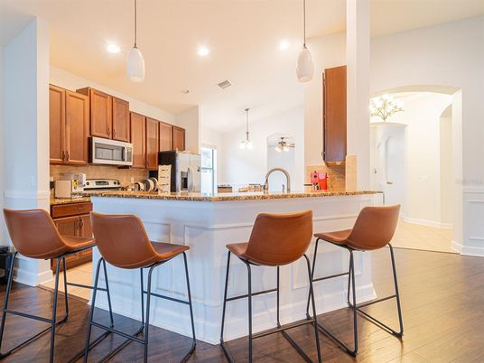 Interior, Kitchen, Pendant Lights, Recessed Lighting, Wood Texture Flooring