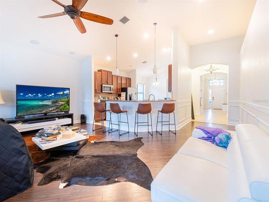 Interior, Kitchen, Living room, Pendant Lights, Recessed Lighting, Wood Texture Flooring