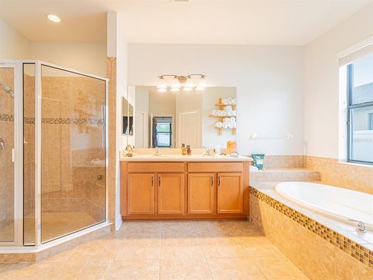 Bathroom, Dual Sink Vanities, Glass Shower, Interior, Recessed Lighting