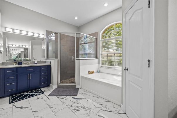 Bathroom, Glass Shower, Interior, Marble, Recessed Lighting