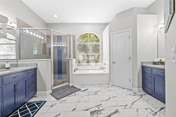 Bathroom, Glass Shower, Interior, Marble, Recessed Lighting