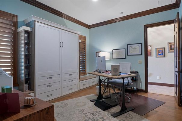 Home Office, Interior, Recessed Lighting, Wood Texture Flooring