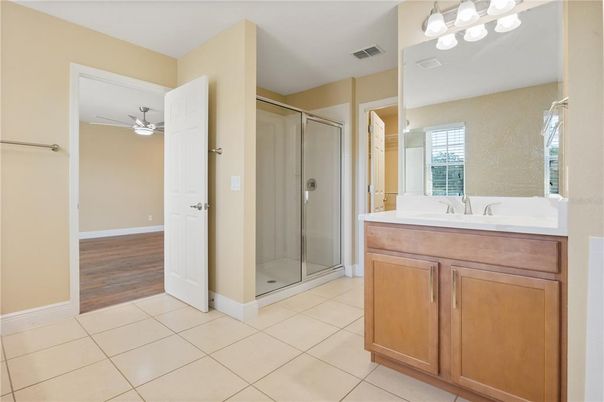 Bathroom, Glass Shower, Interior, Wood Texture Flooring