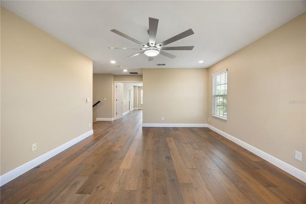 Empty room, Interior, Recessed Lighting, Wood Texture Flooring