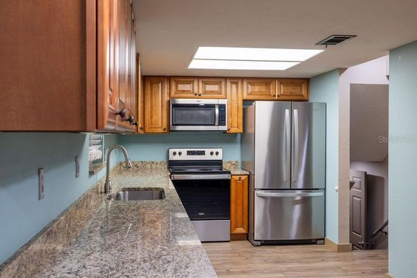 Interior, Kitchen, Stainless Steel Appliances, Wood Texture Flooring