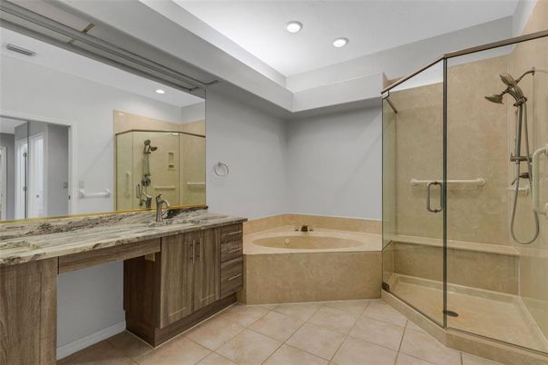 Bathroom, Dual Sink Vanities, Glass Shower, Interior, Recessed Lighting