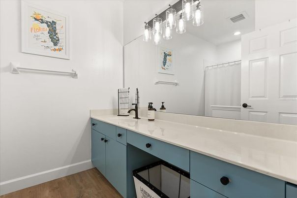 Bathroom, Interior, Recessed Lighting, Wood Texture Flooring