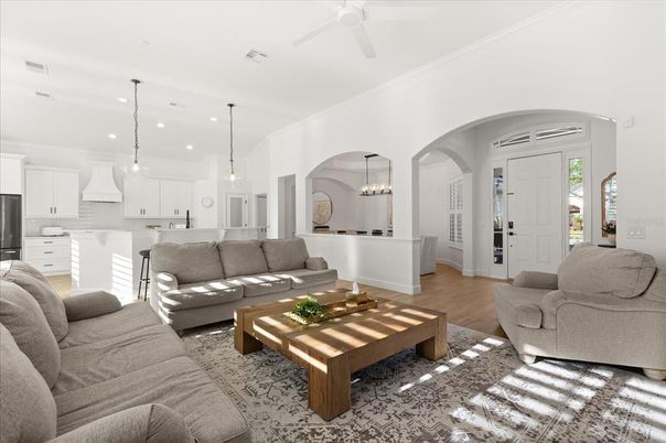 Interior, Kitchen, Living room, Pendant Lights, Recessed Lighting, Stainless Steel Appliances, Wood Texture Flooring