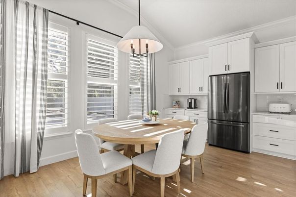 Dining room, Interior, Kitchen, Pendant Lights, Wood Texture Flooring