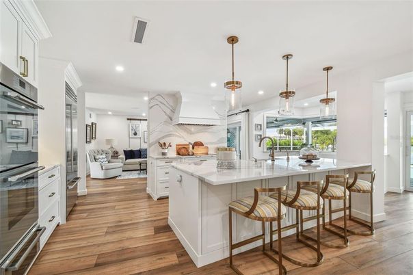 Interior, Kitchen, Living room, Pendant Lights, Recessed Lighting, Stainless Steel Appliances, Wood Texture Flooring
