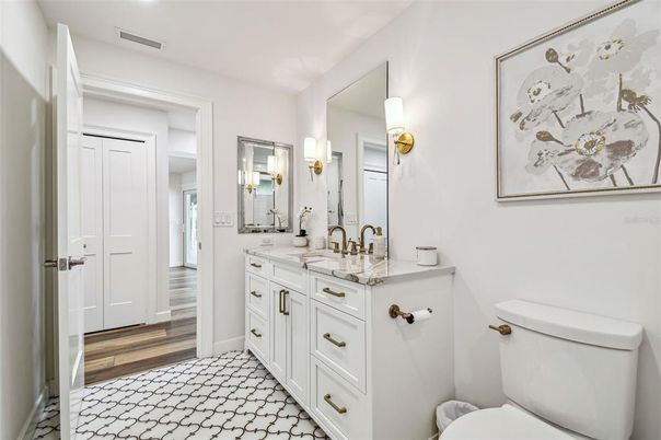Bathroom, Dual Sink Vanities, Interior, Wood Texture Flooring