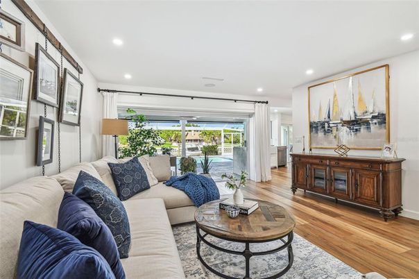 Interior, Living room, Recessed Lighting, Wood Texture Flooring