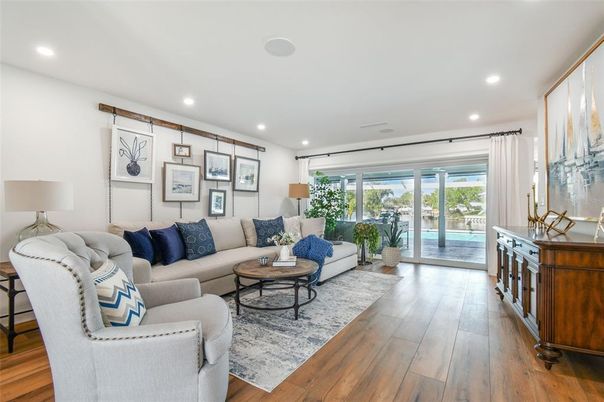 Interior, Living room, Recessed Lighting, Wood Texture Flooring