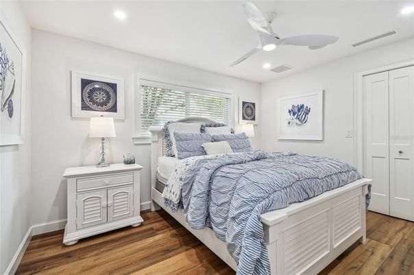 Bedroom, Interior, Recessed Lighting, Wood Texture Flooring