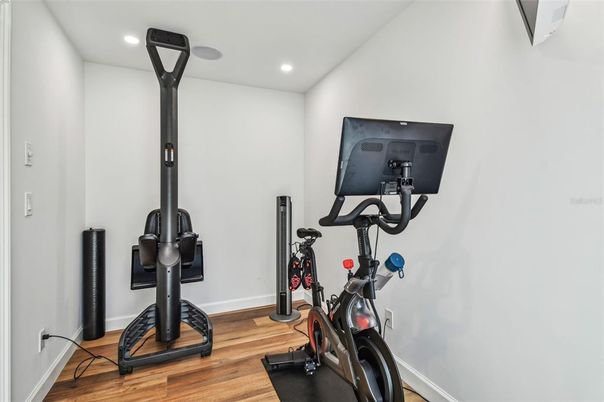 Fitness Equipment, Interior, Recessed Lighting, Wood Texture Flooring