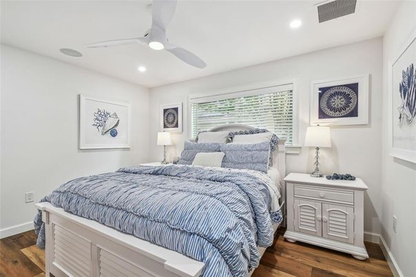 Bedroom, Interior, Recessed Lighting, Wood Texture Flooring