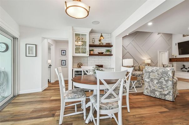 Dining room, Interior, Recessed Lighting, Wood Texture Flooring