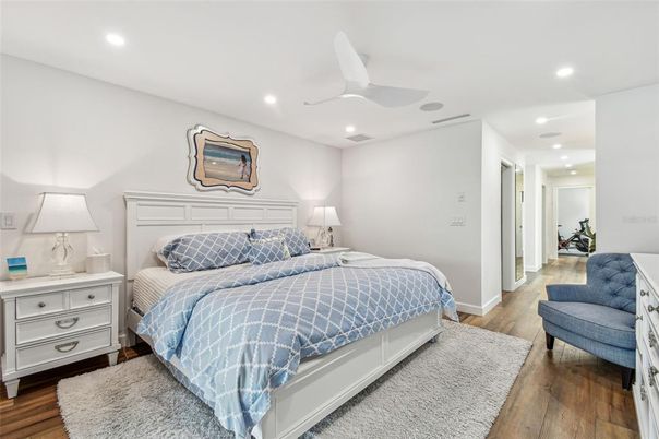 Bedroom, Interior, Recessed Lighting, Wood Texture Flooring