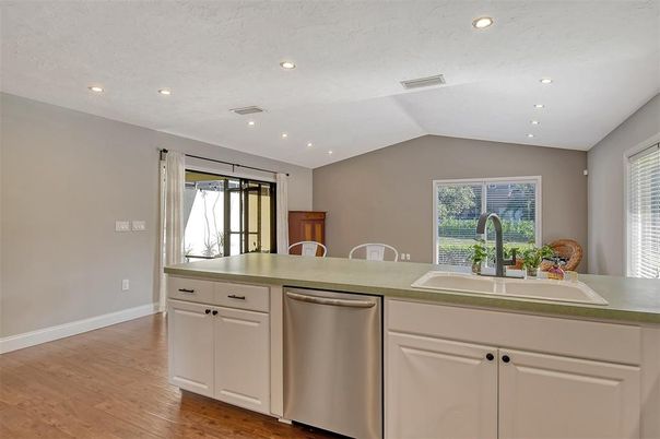 Interior, Kitchen, Recessed Lighting, Wood Texture Flooring