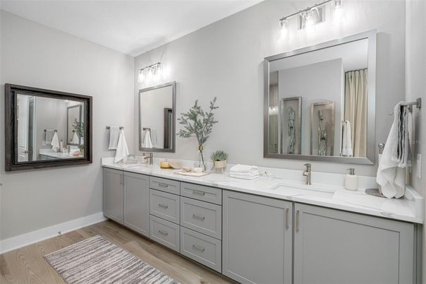 Bathroom, Dual Sink Vanities, Interior, Wood Texture Flooring