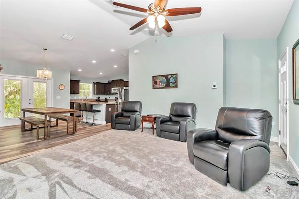 Chandelier, Dining room, Interior, Kitchen, Pendant Lights, Recessed Lighting, Wood Texture Flooring