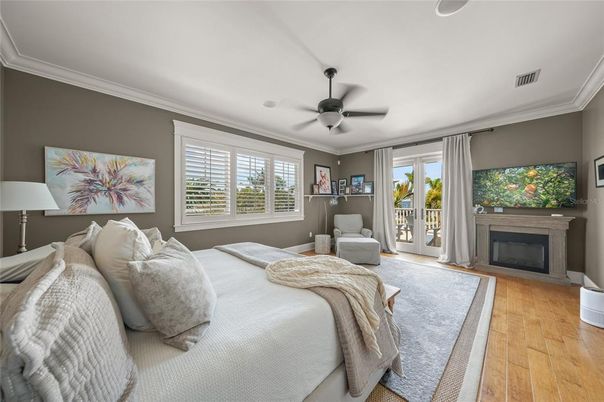 Bedroom, Fireplace, Interior, Wood Texture Flooring