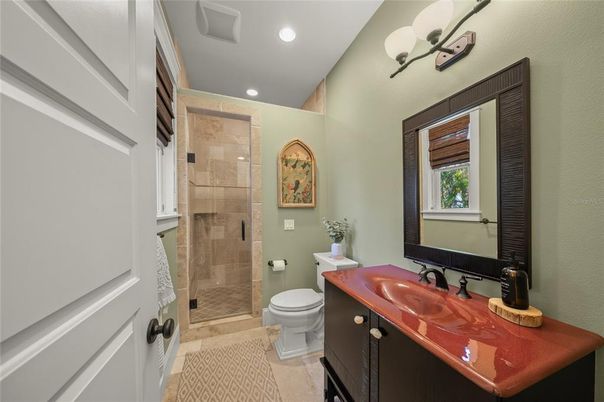 Bathroom, Glass Shower, Interior, Recessed Lighting