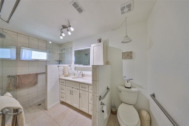 Bathroom, Glass Shower, Interior, Pendant Lights