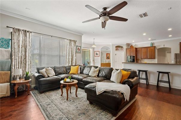 Interior, Kitchen, Living room, Pendant Lights, Recessed Lighting, Stainless Steel Appliances, Wood Texture Flooring