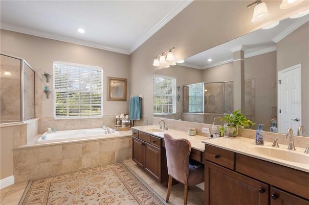 Bathroom, Dual Sink Vanities, Glass Shower, Interior, Recessed Lighting