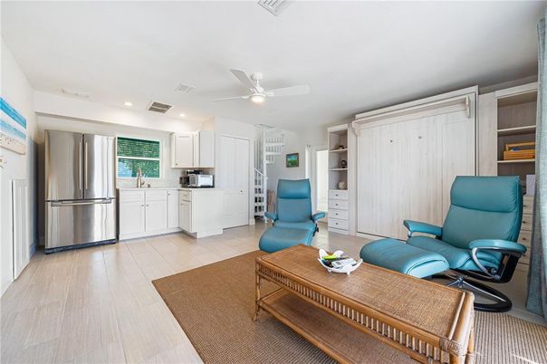 Interior, Kitchen, Living room, Recessed Lighting, Stainless Steel Appliances, Wood Texture Flooring