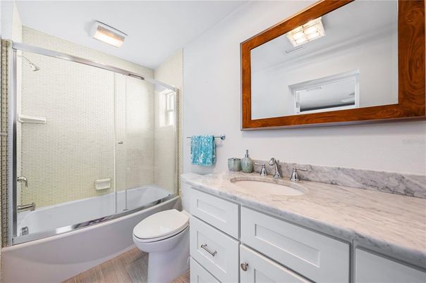 Bathroom, Glass Shower, Interior, Wood Texture Flooring