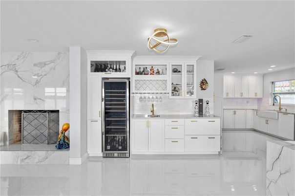 Fireplace, Interior, Kitchen, Marble, Marble Walls, Recessed Lighting