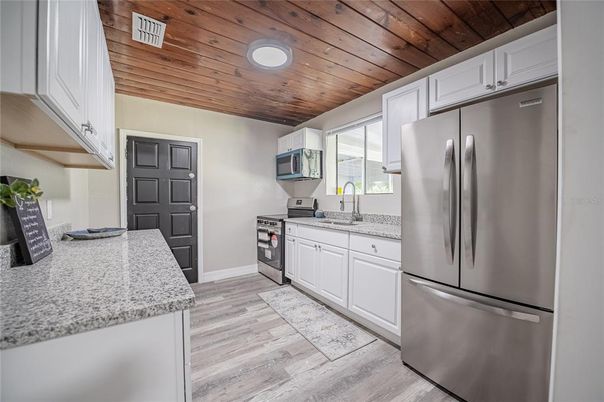 Interior, Kitchen, Stainless Steel Appliances, Wooden Ceilings, Wood Texture Flooring