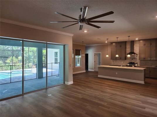 Interior, Kitchen, Pendant Lights, Recessed Lighting, Wood Texture Flooring