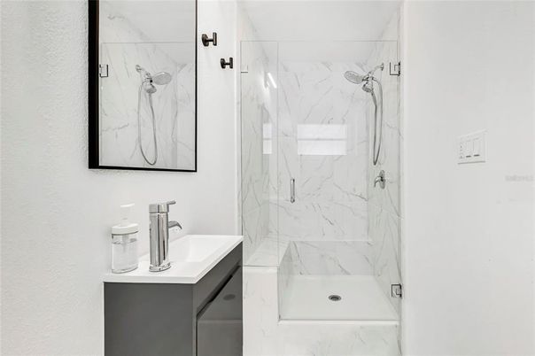 Bathroom, Glass Shower, Interior, Marble, Marble Walls
