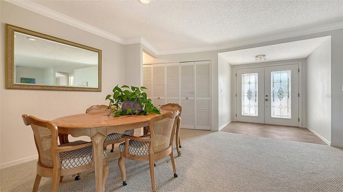 Dining room, Interior, Recessed Lighting, Wood Texture Flooring