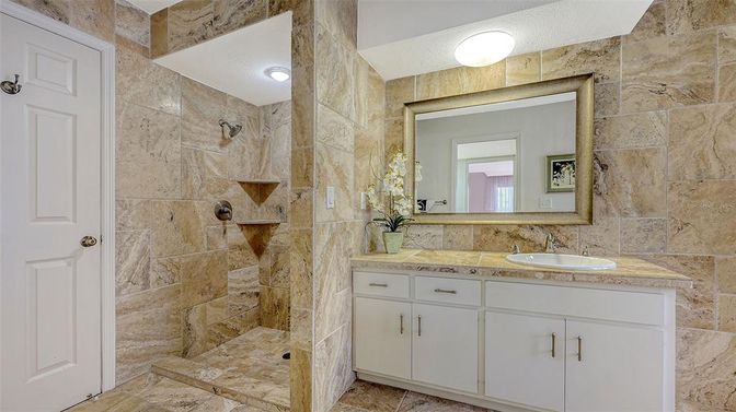 Bathroom, Dual Sink Vanities, Interior, Stone Walls