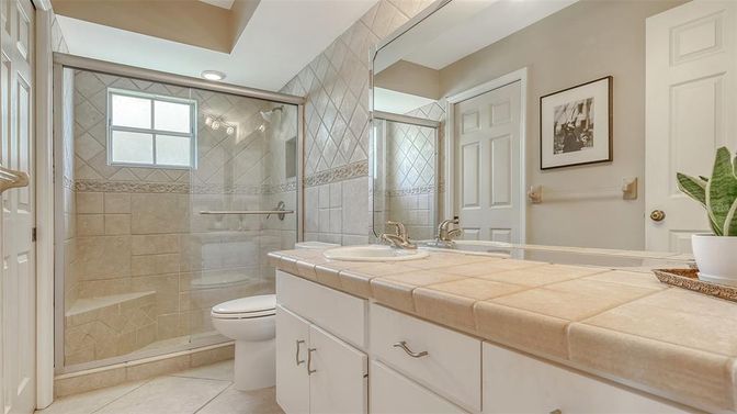 Bathroom, Glass Shower, Interior, Tile Countertops