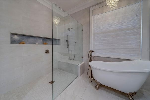 Bathroom, Chandelier, Free Standing Baths, Glass Shower, Interior