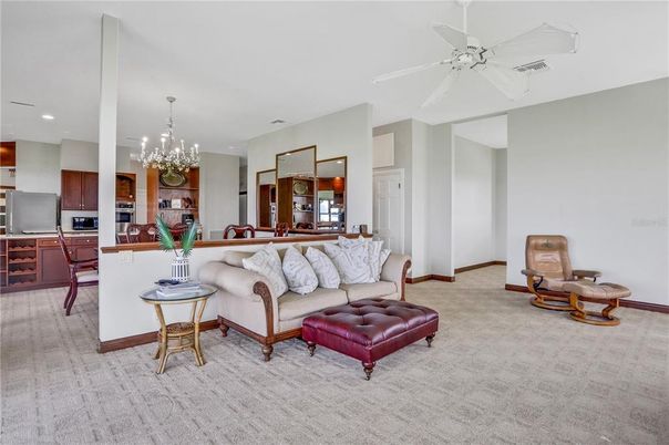 Chandelier, Interior, Kitchen, Living room, Recessed Lighting, Stainless Steel Appliances