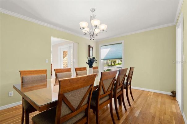 Chandelier, Dining room, Interior, Wood Texture Flooring