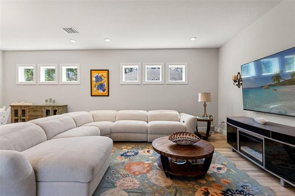 Interior, Living room, Recessed Lighting, Wood Texture Flooring