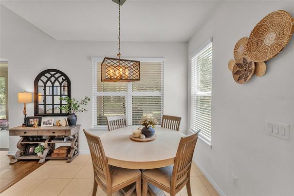Dining room, Interior, Pendant Lights, Wood Texture Flooring