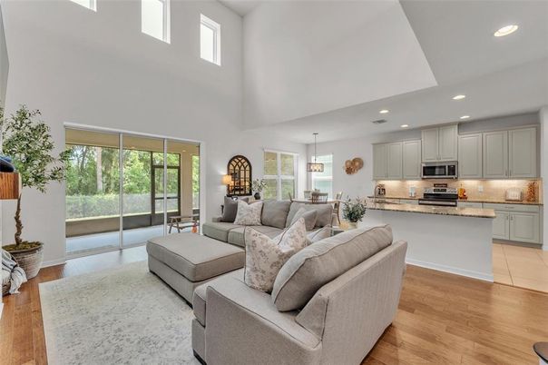 Dining room, Interior, Kitchen, Living room, Pendant Lights, Recessed Lighting, Stainless Steel Appliances, Wood Texture Flooring