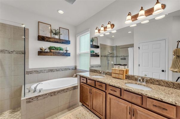 Bathroom, Dual Sink Vanities, Glass Shower, Interior, Recessed Lighting