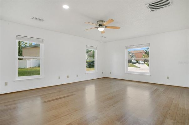 Empty room, Interior, Recessed Lighting, Wood Texture Flooring