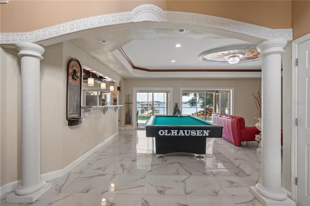 Billiard Table, Game Room, Interior, Marble, Recessed Lighting